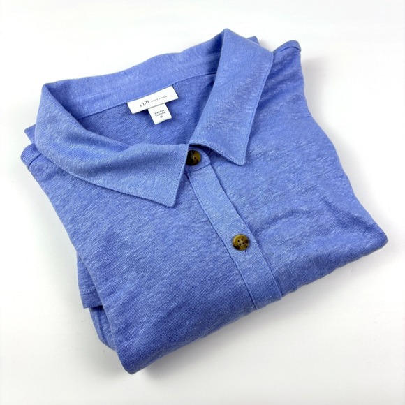 J Jill Love Linen Button Front Shirt Womens XL Blue Long Sleeve Boxy Minimalist - Picture 15 of 15